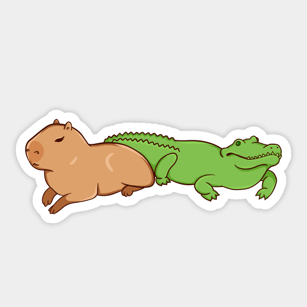 Capybara with a crocodile Sticker by manydoodles